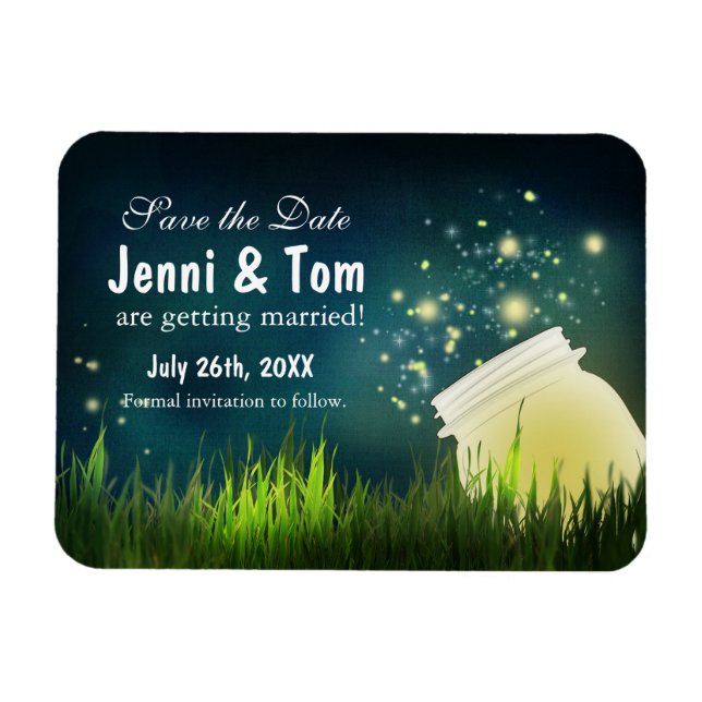 Imán Luciérnagas + Mason Jar Rustic Night Date Magnet (Horizontal)