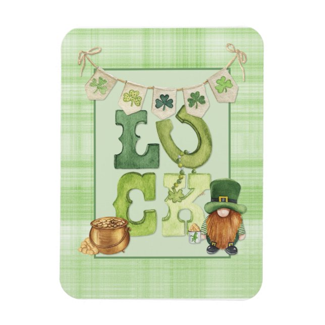 Imán Luck irlandés St Patrick's Day Gnome Shamrock Gree (Vertical)