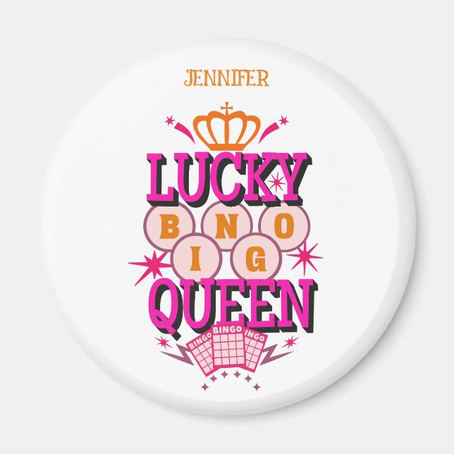Imán Lucky Bingo Queen /editable nombre (Frente)