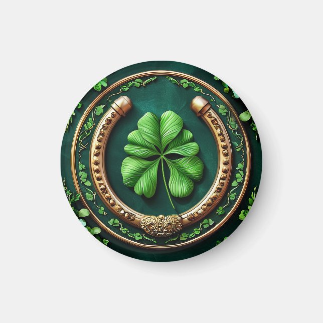Imán Lucky Horseshoe and Clover Design (Frente)
