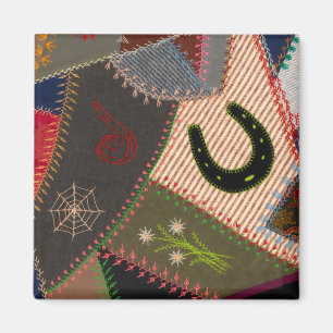 Imán Lucky Horseshoe Colorous Patchwork Crazy Quilt