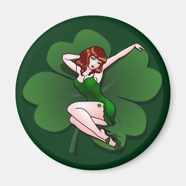 Imán Lucky Irish Pin Up Chica Fridge Magnet Regalos Afo (Frente)