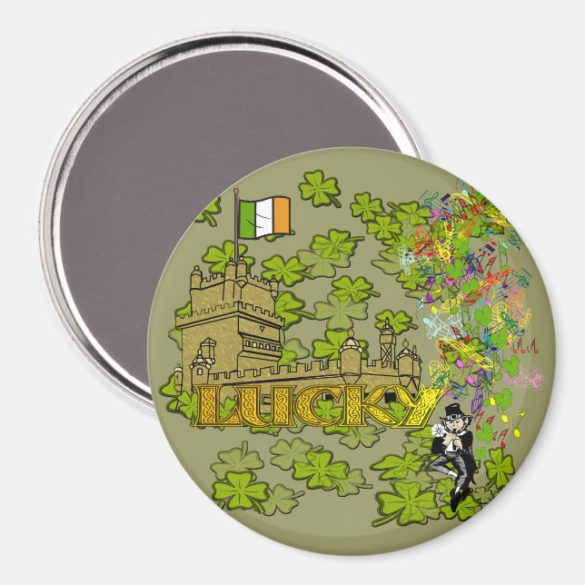 Imán Lucky Leprechaun y su castillo irlandés (Anverso/Reverso)