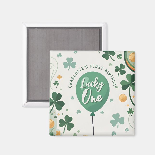 Imán Lucky One 1st Birthday St Patricks Day Clover (Anverso/Reverso)