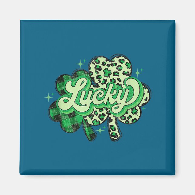 Imán Lucky Shamrock Leopard,checkered Patricks Day Funn (Frente)