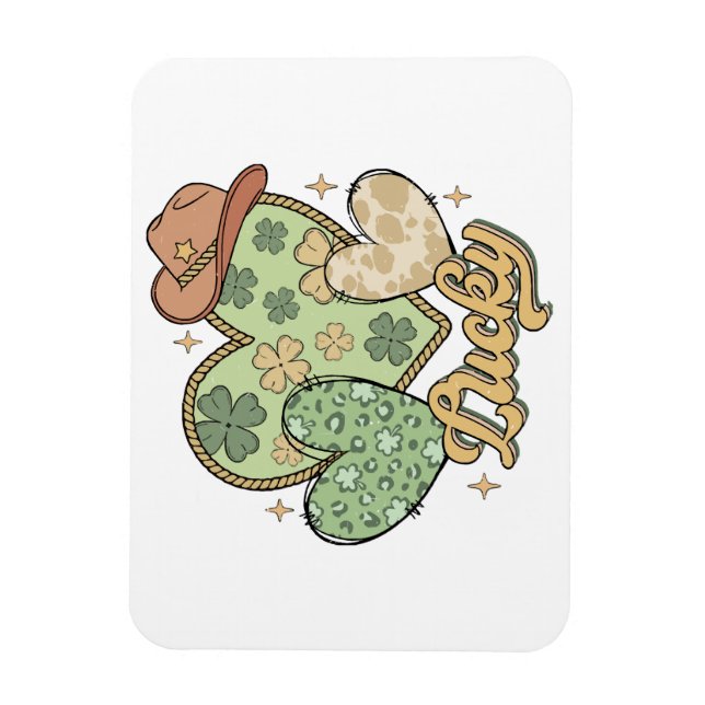 Imán Lucky Western St Patricks Day Heart Shamrock Irish (Vertical)