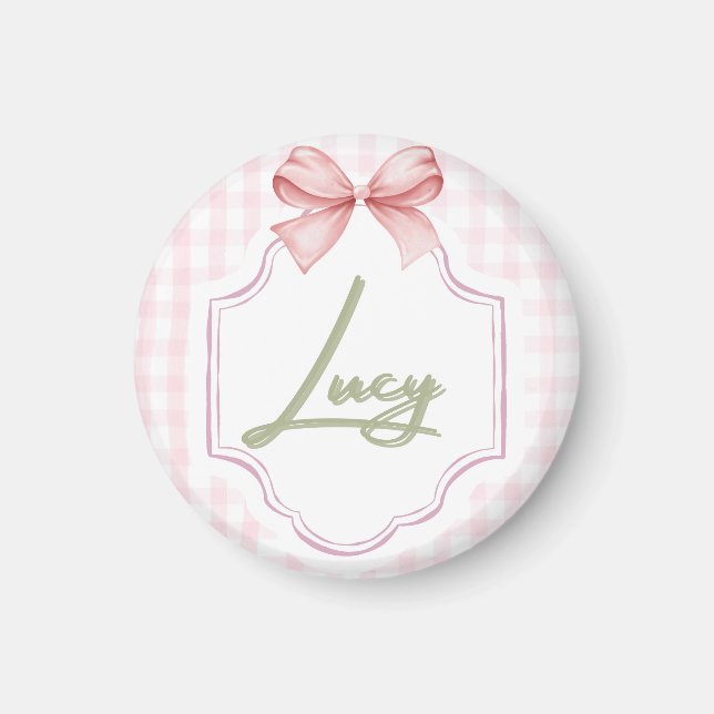 Imán Lucy Baby Nursery personalizada Bow&Gingham (Frente)