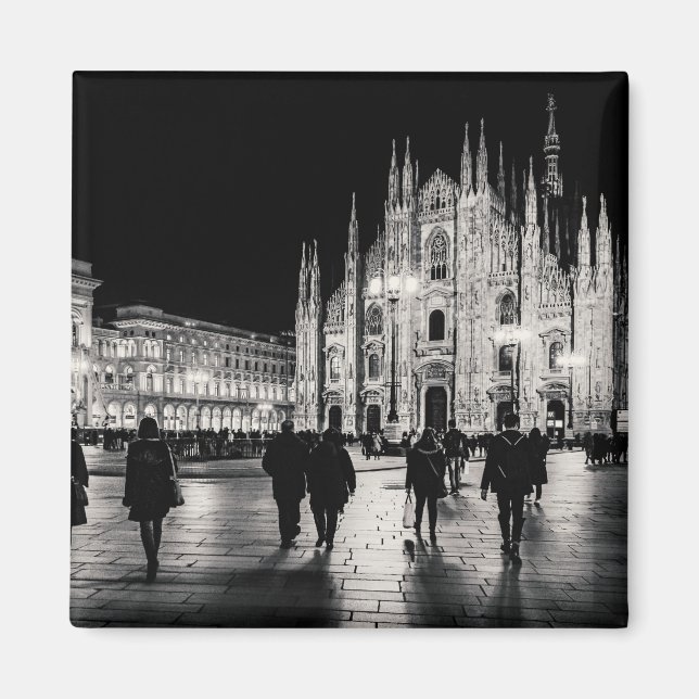 Imán Lugar nocturno del Duomo blanco y negro, Milán (Frente)
