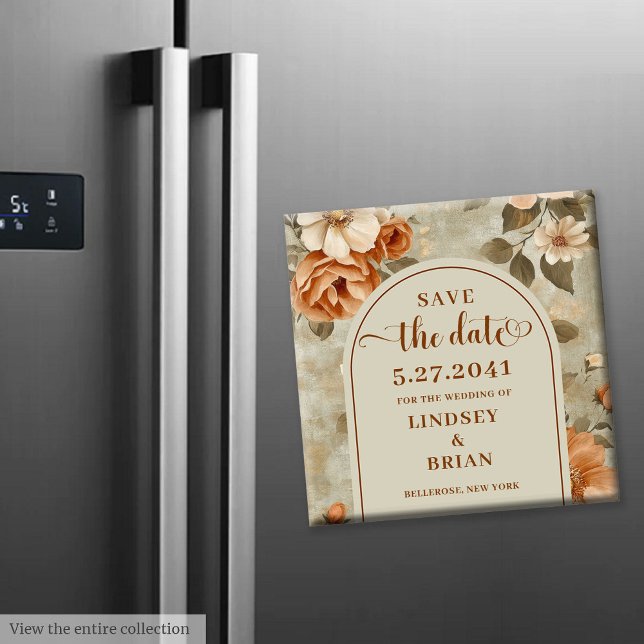 Imán Lujo Boho Oxidado Floral Marfil Sage Ahorre la Fec (Luxury Boho Rusty Ivory Sage Floral Save the Date)