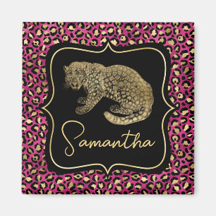 Imán Lujo Monograma Dorado Animal Estampado Leopardo Ro