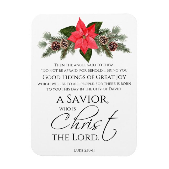 Imán Luke 2:10-11 Good Tidings Poinsettia Navidades (Vertical)