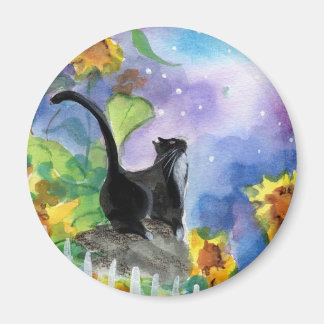Imán Luna de gato en Tuxedo en girasoles