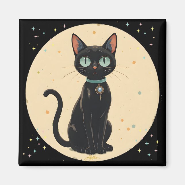 Imán Luna de gato negro futurista atómico (Frente)