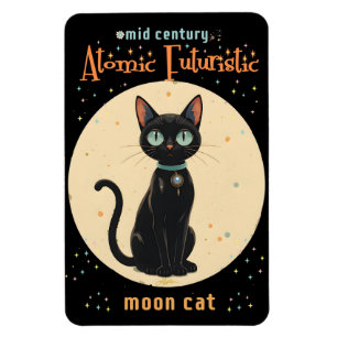 Imán Luna de gato negro futurista atómico con texto