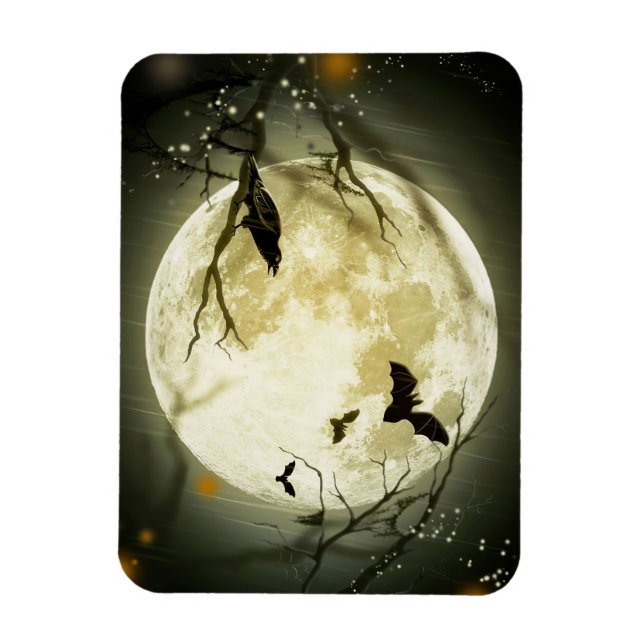 Imán Luna de pájaros y murciélagos de Halloween (Vertical)