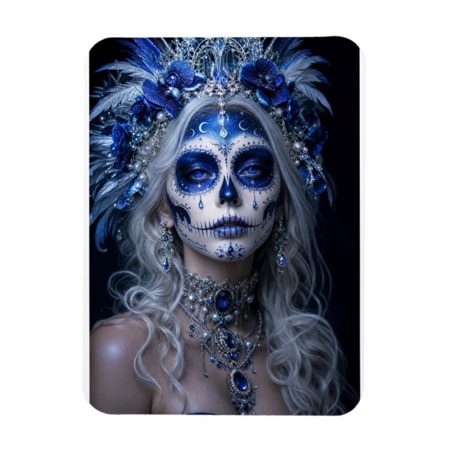Imán Luna de zafiro Calavera – Azul Celestial  (Vertical)