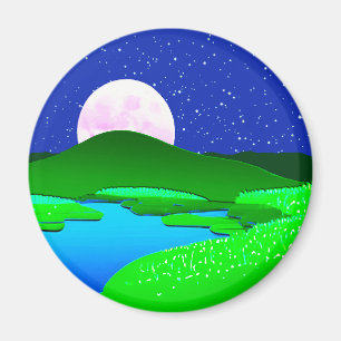 Imán Luna llena de pie sobre las colinas verdes