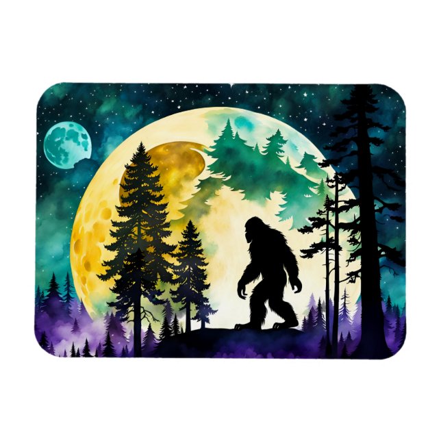 Imán Luna llena Sasquatch en la montaña (Horizontal)
