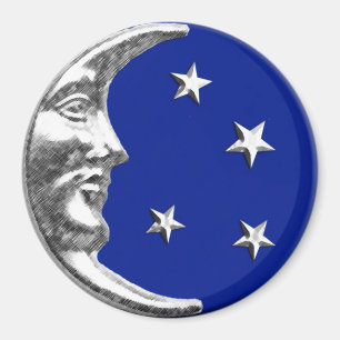 Imán Luna y estrellas Art Deco - Azul cobalto y Plata
