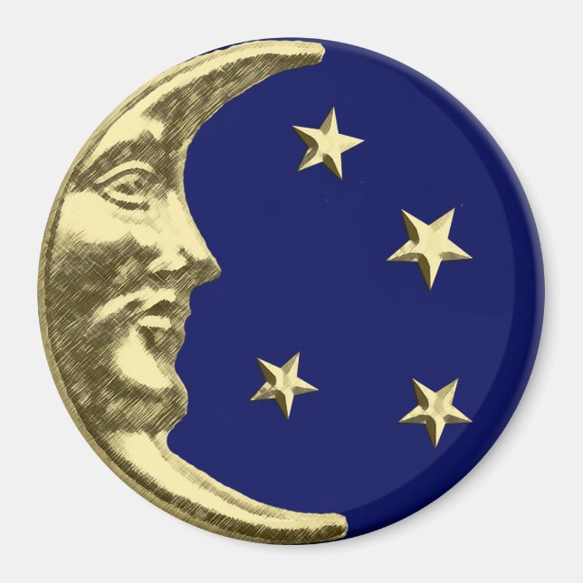 Imán Luna y estrellas Art Deco - Azul marino y oro (Frente)