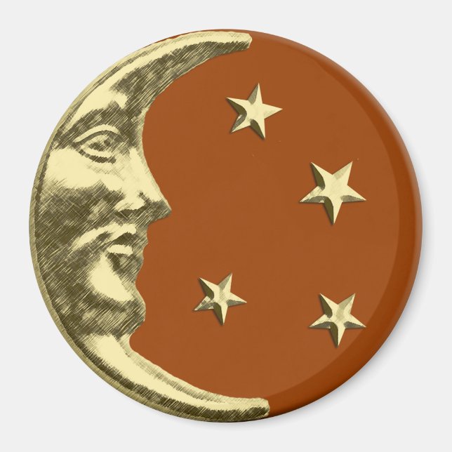 Imán Luna y estrellas Art Deco - Marrón y oro rojos (Frente)