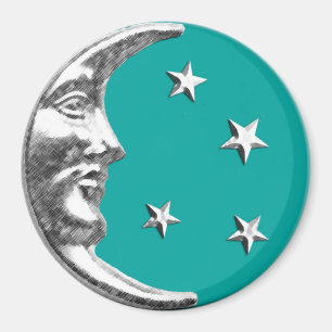Imán Luna y estrellas Art Deco - Turquesa y Plata