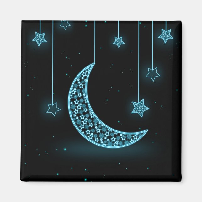 Imán Luna y estrellas de la Media Luna Azul y Negro (Frente)