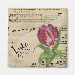 Imán Lute Elegant Tulip Vintage Sheet Music