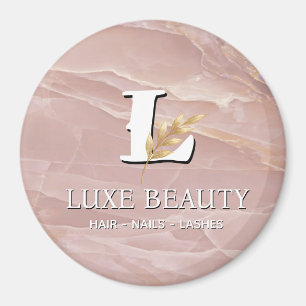 Imán Luxury Blush Pink Marble Beauty Salon Logo