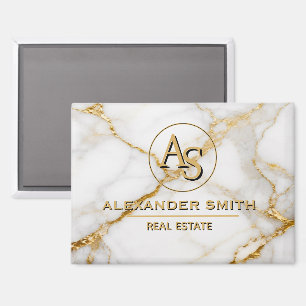 Imán Luxury White Marble Gold Monogram Real Estate