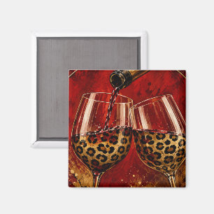 Imán Luxury Wine Glasses & Gold Leopard Print