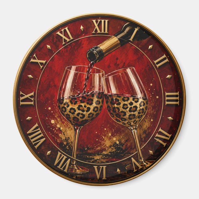 Imán Luxury Wine Glasses & Gold Leopard Print (Frente)