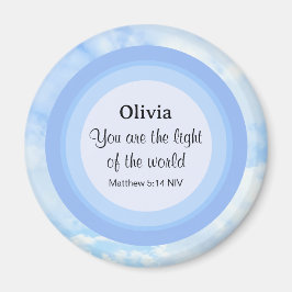 Imán Luz del mundo del bebé azul Biblia Verse Name