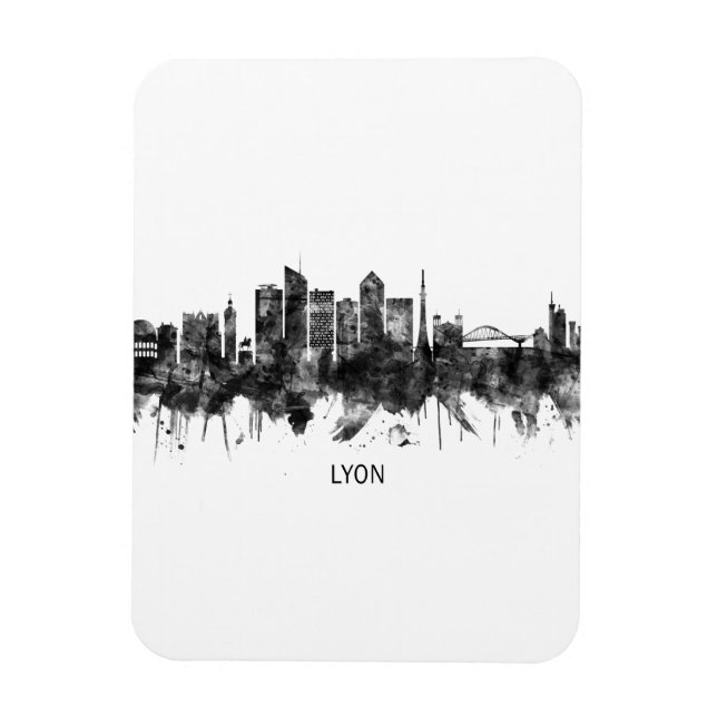 Imán Lyon France Skyline BW (Vertical)