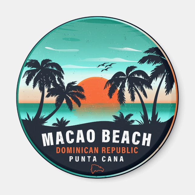 Imán Macao Beach Dominican Retro Sunset Souvenir 60 (Frente)