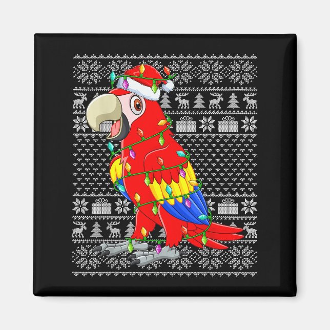Imán Macaw Parrot Christmas Lights Ugly Sweater Funny B (Frente)