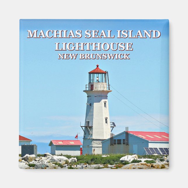 Imán Machias Seal Island Lighthouse Square Magnet (Frente)