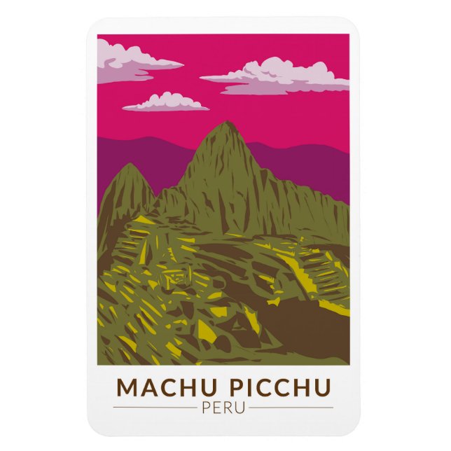 Imán Machu Picchu Perú Retro de arte de viajes (Vertical)