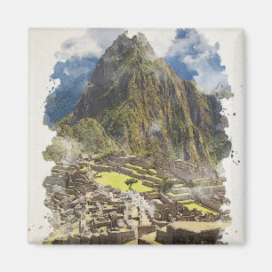 Imán Machu Picchu Peru Watercolor Art Invitation