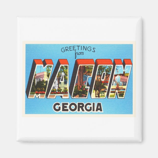 Imán Macon Georgia GA Antiguo recuerdo de viajes de épo (Frente)