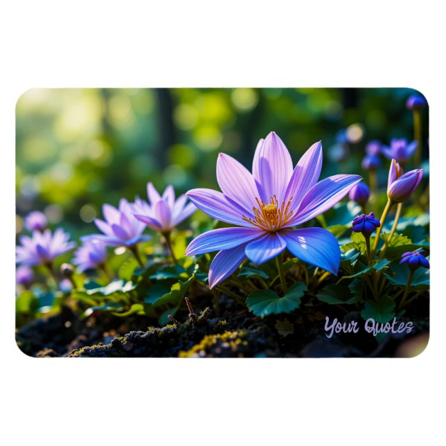 Imán Macro Flores Silvestres Moradas Bosque con Rocío (Horizontal)