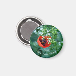 Imán Macro Red Poppy Photo | Custom Name Floral Magnet
