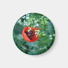 Imán Macro Red Poppy Photo | Custom Name Floral Magnet
