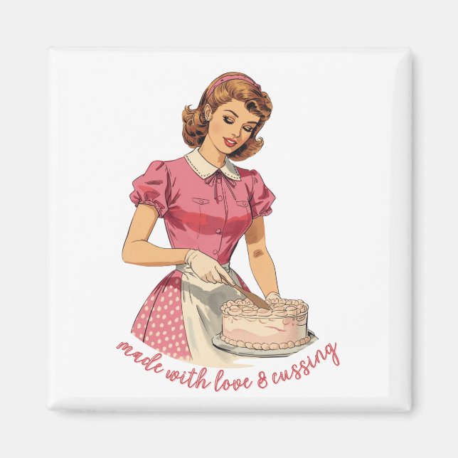 Imán Made With Love and Cussing Housewife Illustration  (Frente)