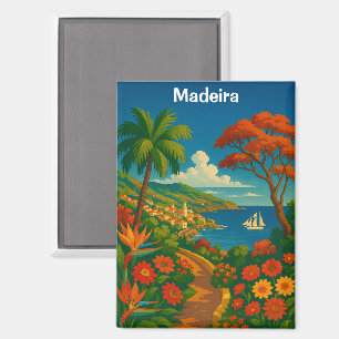 Imán Madeira Floral Vintage Arte de Viaje Colorido