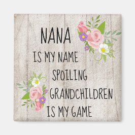 Imán Madera con Nana/Abuela Floral Púrpura Rosa