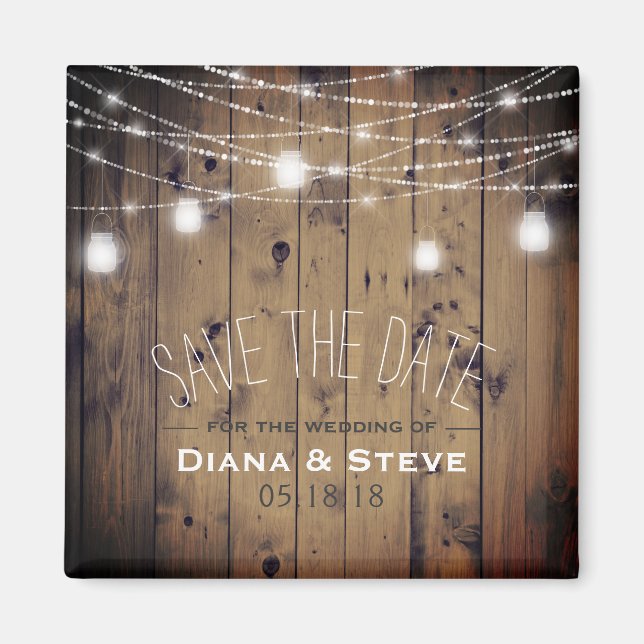 Imán Madera de cultivo Mason Jar Wedding Save the Date (Frente)