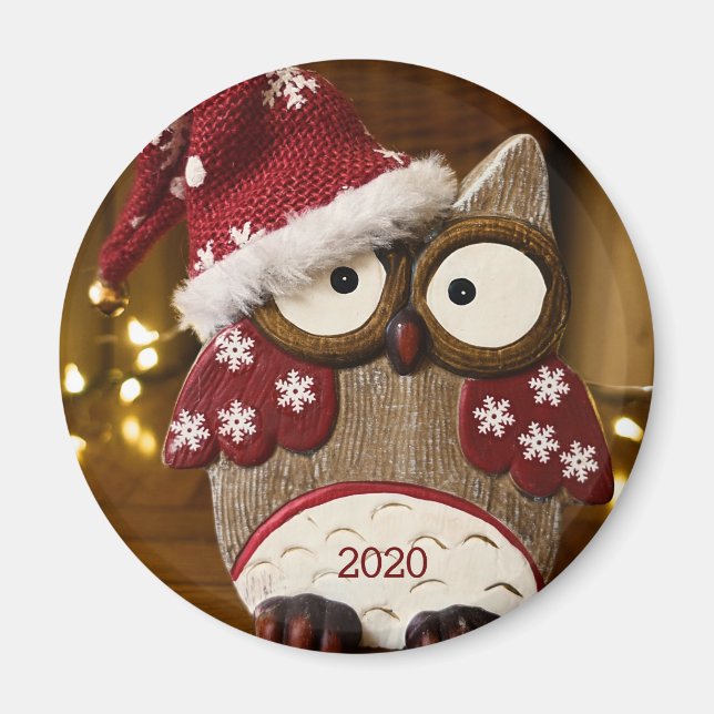 Imán Madera de Navidad de búho lindo (Frente)