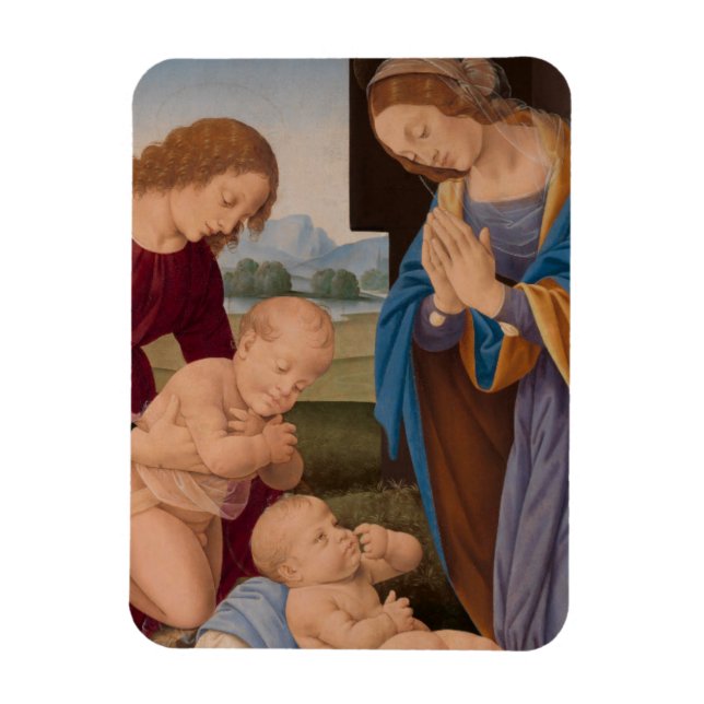Imán Madonna Adorando al niño con el santo infantil (Vertical)