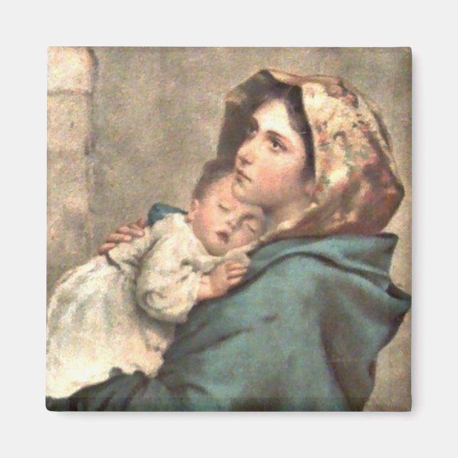 Imán Madonna en Scarf sostiene al niño Jesús (Frente)